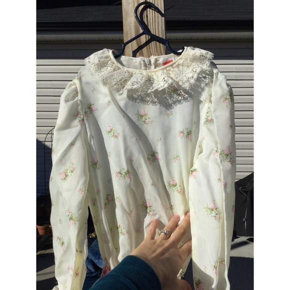 Vintage Love dress girls L 10 white floral pink lace 80s 90s cottagecore lace - Picture 2 of 13